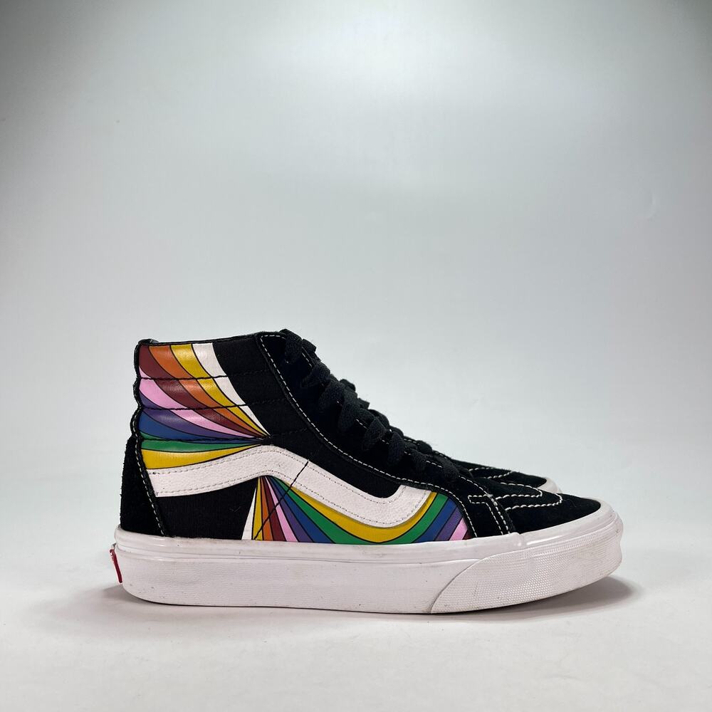Vans Sk8-Hi Reissue Black Rainbow Rays High Top Skate Shoes 721356 Womens Sz 6.5
